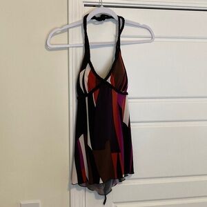 Kohl's Black, Purple & Brown Geometric Halter Tank